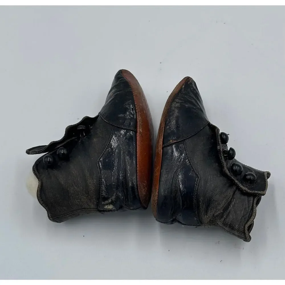 Victorian Era Antique Leather Baby Child Doll Button-Up Shoe Boots